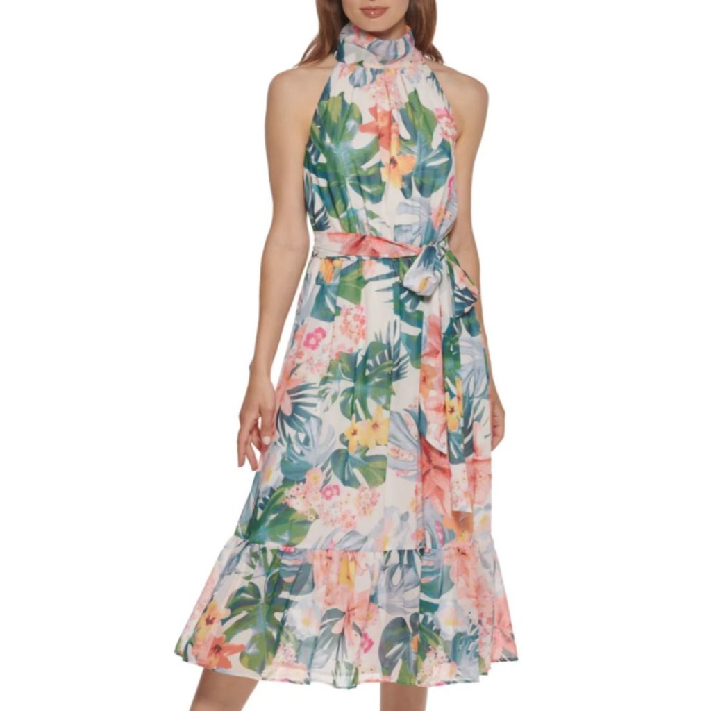 Eliza J Women's Pleated Floral Sleeveless Halter Midi